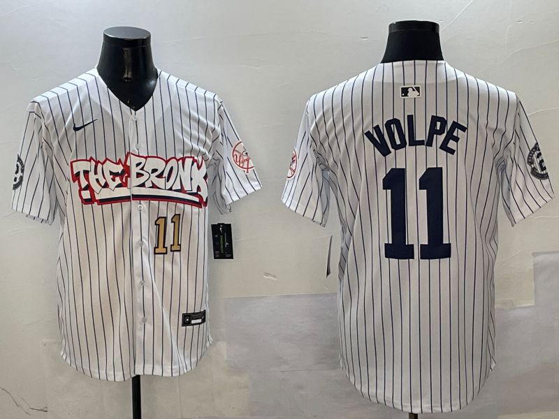 Men New York Yankees 11 Volpe White Stripe four generations Joint Name 2025 Nike MLB Jersey style 8
